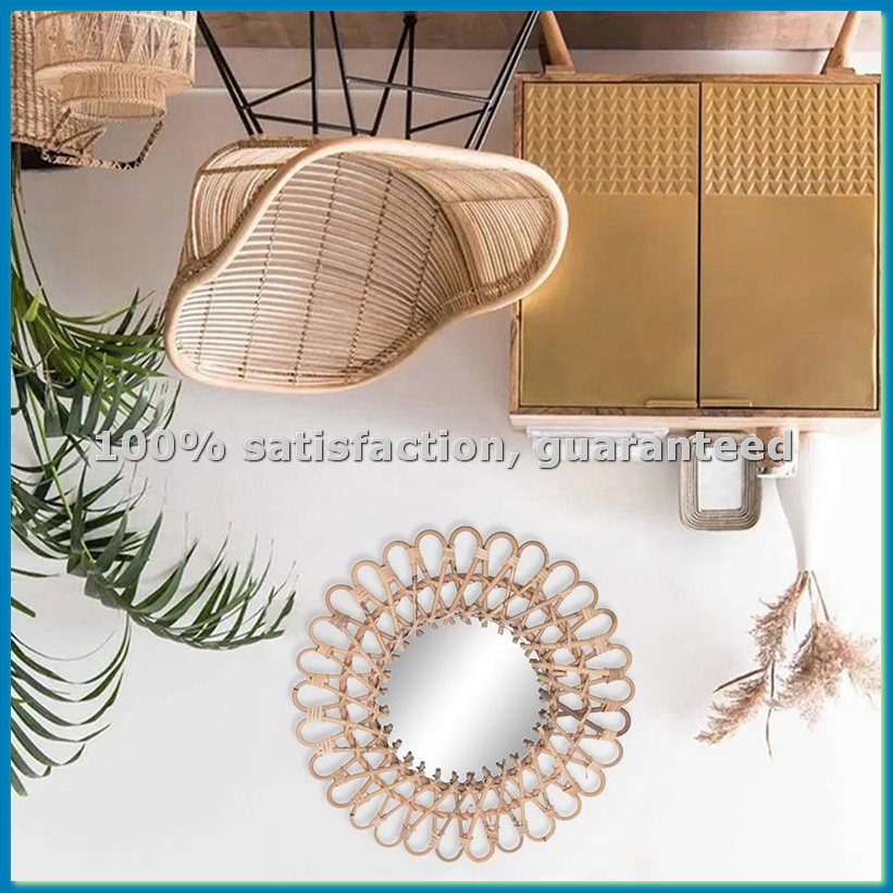 Rattan Mirror Round - 40 cm nordischer Wandspiegel aus Korbgeflecht,