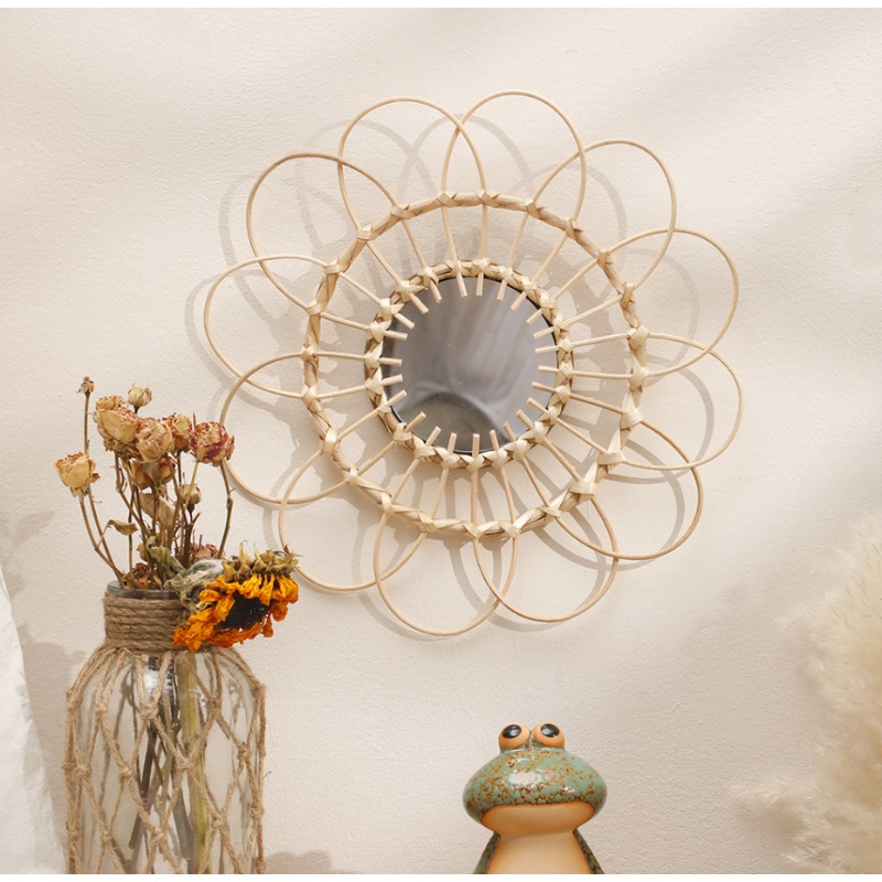 Rattan Mirror Round - Hängender Spiegel Rattan Sonnenblume kreisförmige Wand