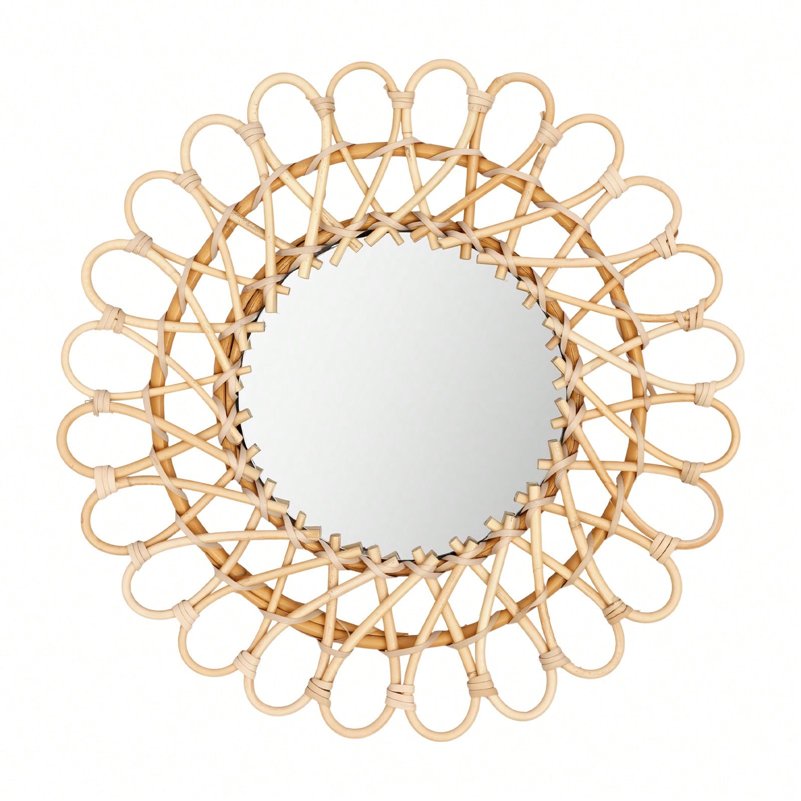 Rattan Mirror Round - Runder Rattanspiegel, Runder Dekorativer Wandspiegel, Handgefertigter
