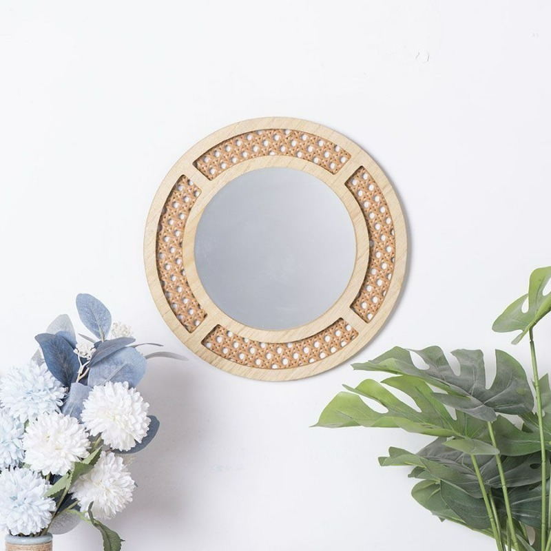 Rattan Mirror Round - Kreativer dekorativer Spiegel, handgefertigt, Rattanimitat, gewebt,