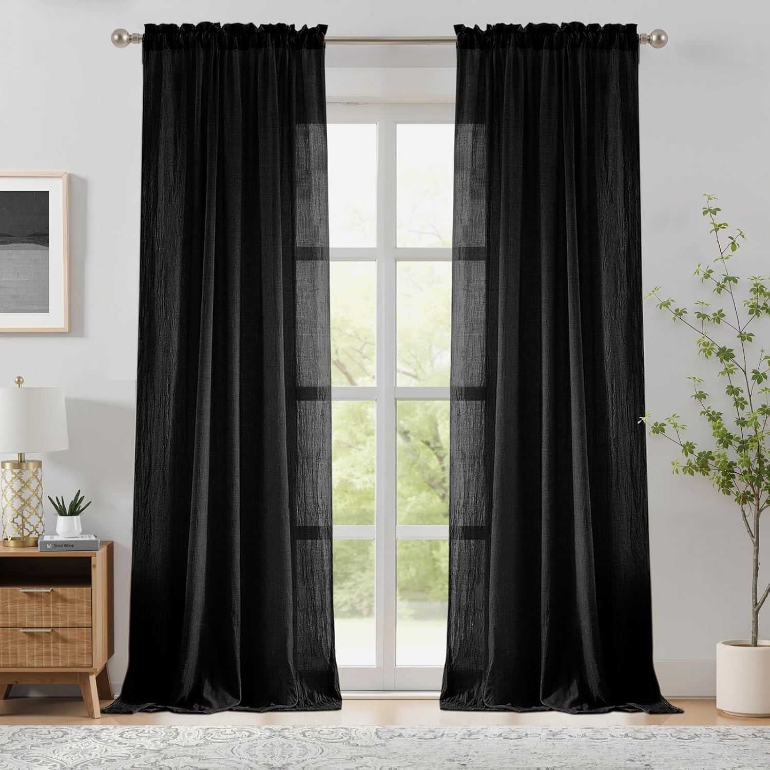 Linen Roller Blind - Schwarze Transparente Vorhänge für Schlafzimmer und