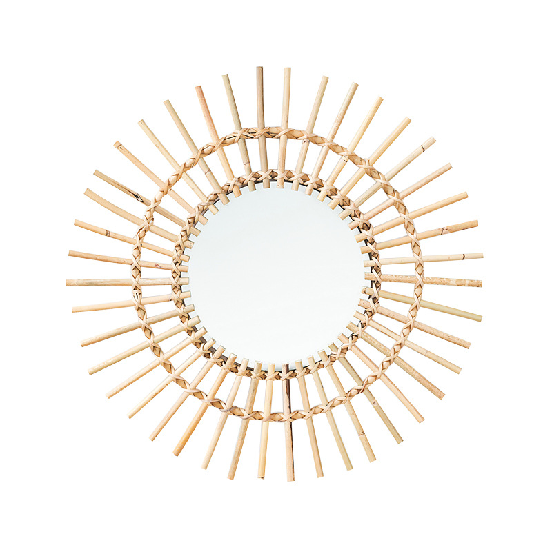 Rattan Mirror Round - Rattan-Wandspiegel im nordischen Stil, handgewebte Wanddekoration,