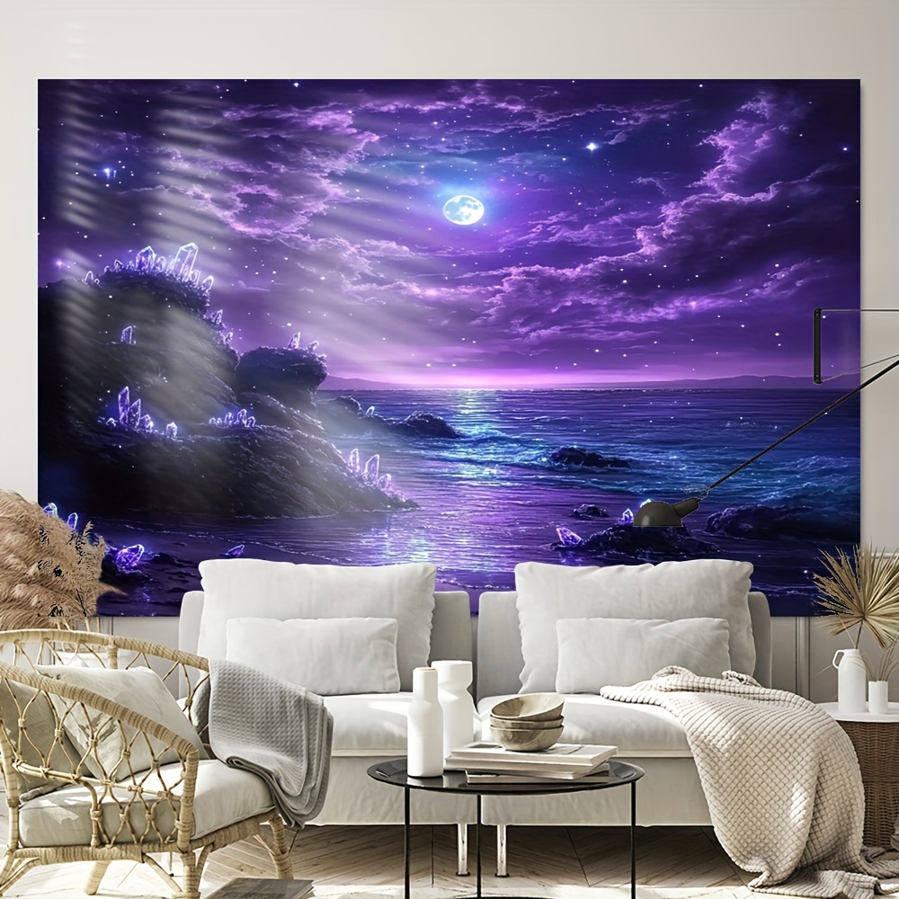 Interior Design Hd - Lila Mond Ozean Nacht Wandbild 2D