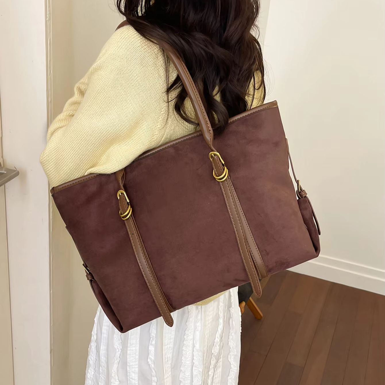 Interior Design Vintage Style - Business-Aktentaschen-Stil Schultertaschen für Damen, Weiches Kunstwildleder,