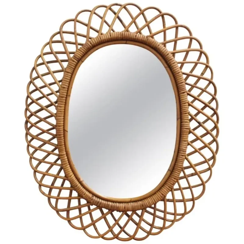Rattan Mirror Round - Moderner runder Wandspiegel aus Rattan