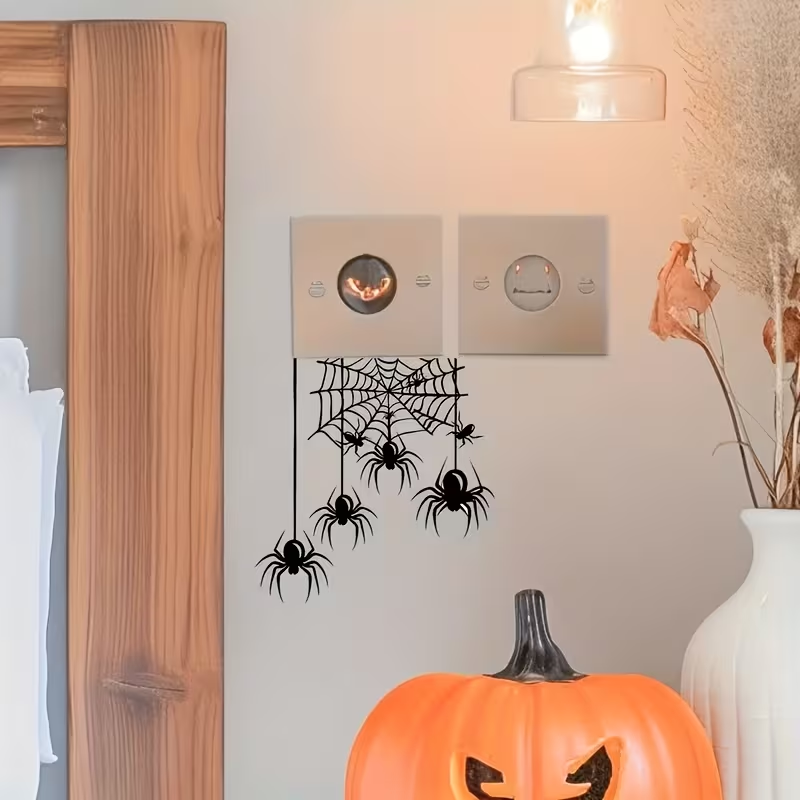 Interior Design Web Free - 1 Stück Halloween-Spinnenschalter-Aufkleber - Schwarzes Spinnen-