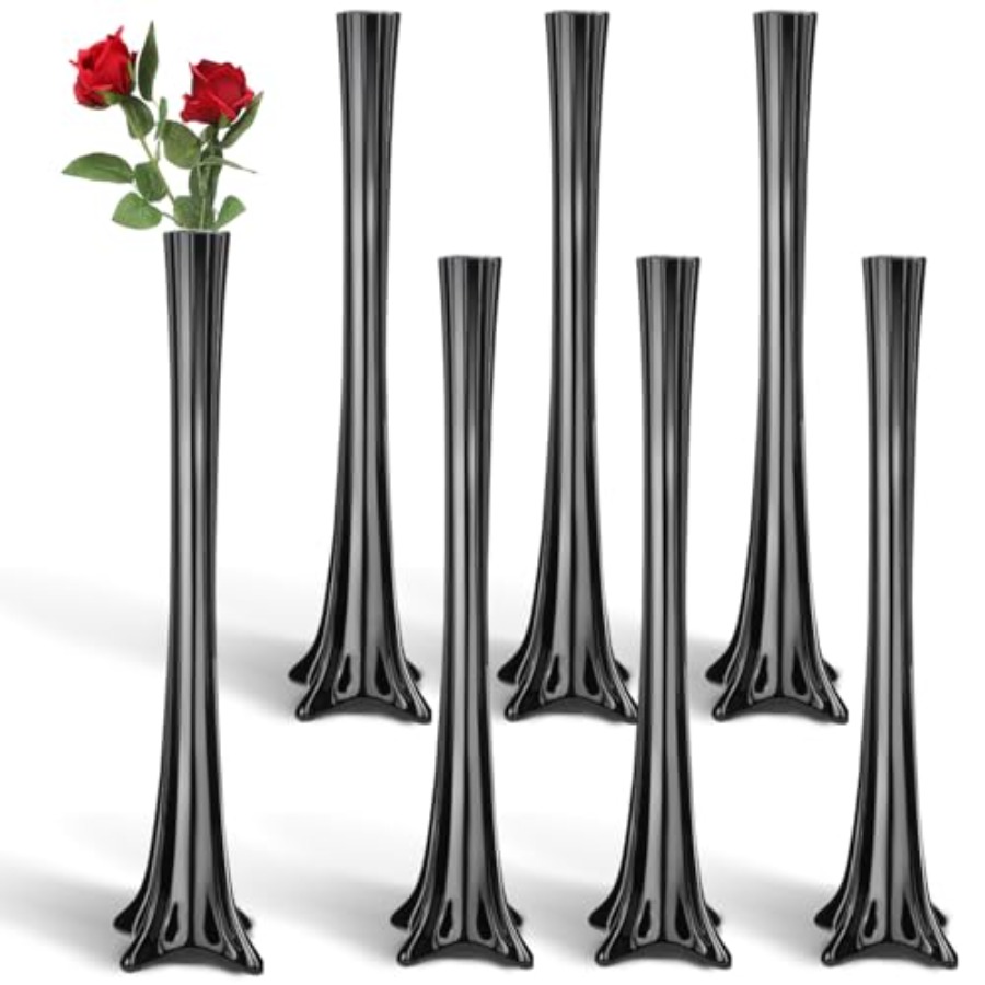 Fluted Vase Tall - Hochzeits-Tischdekorationen, schwarze, hohe, schlanke Flötenvasen aus