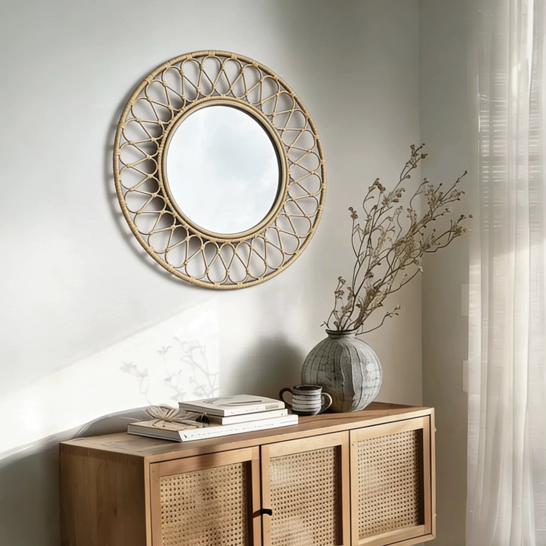 Runder Rattan-Wandspiegel, Nat – Rattan Mirror Round Bewertung und Preis